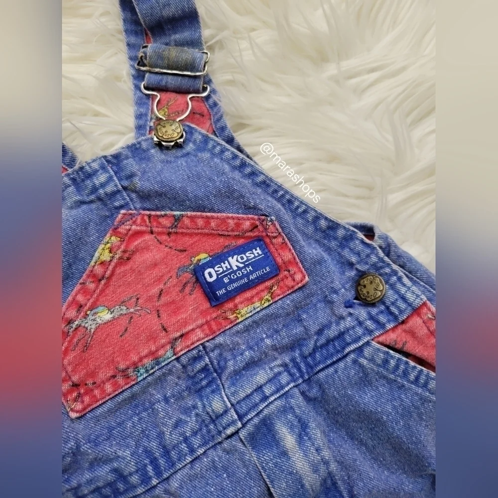 VTG OshKosh B'Gosh Vestbak Denim Set Overalls Red Race Horse